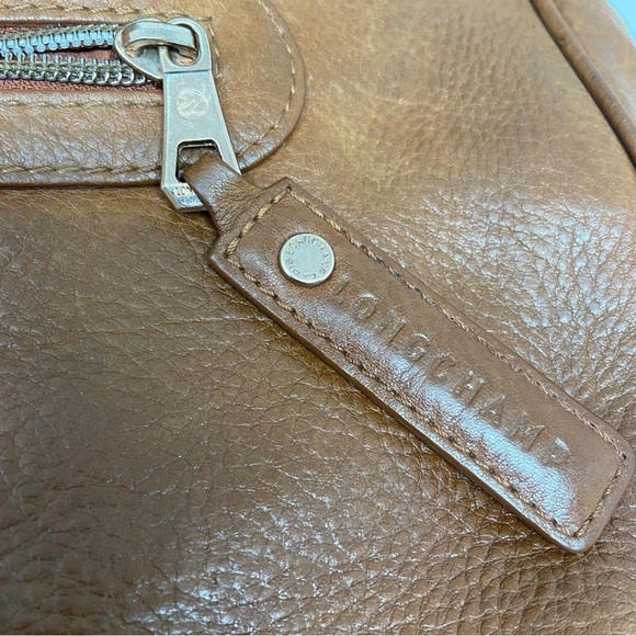 Longchamp Pebbled Leather Carmel Brown Shoulder Bag Zip Closure Adj Strap - Picture 11 of 13